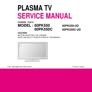 Lg 60pk550 service manual cover with photo's of Beko dryers, model code and contents