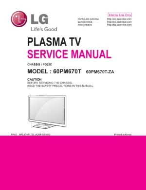Lg 60pm670t service manual cover with photo's of Beko dryers, model code and contents