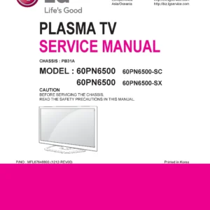 Lg 60pn6500 sc service manual cover with photo's of Beko dryers, model code and contents