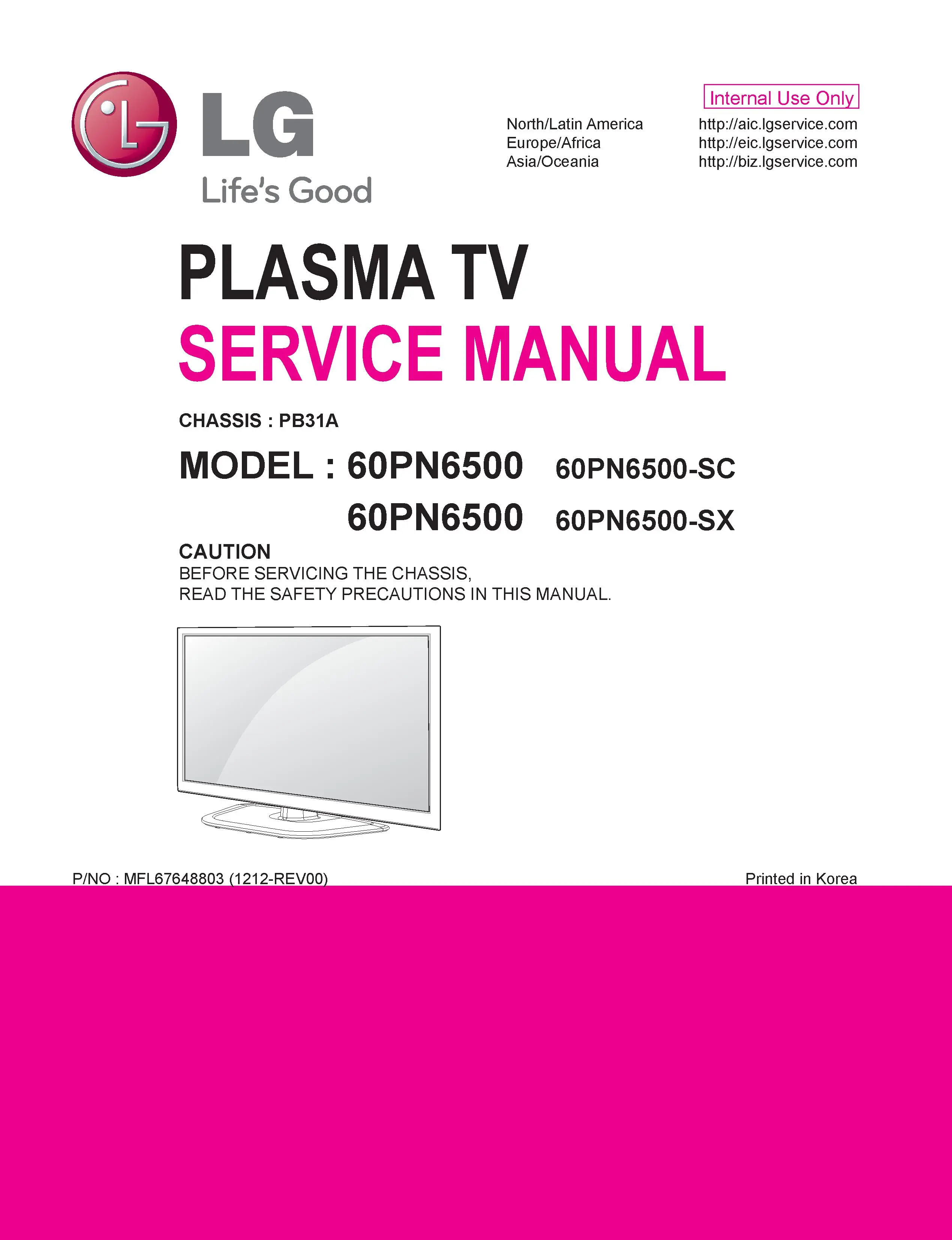 Lg 60pn6500 sc service manual cover with photo's of Beko dryers, model code and contents
