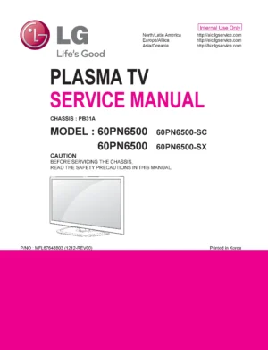 Lg 60pn6500 sx service manual cover with photo's of Beko dryers, model code and contents
