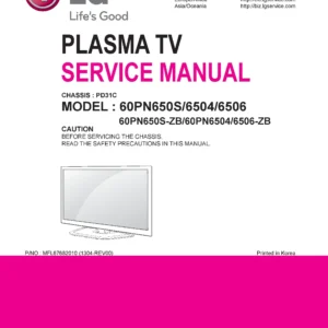 Lg 60pn6504 service manual cover with photo's of Beko dryers, model code and contents