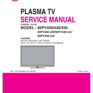 Lg 60pv400 service manual cover with photo's of Beko dryers, model code and contents