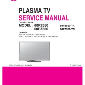 Lg 60pz550 ta service manual cover with photo's of Beko dryers, model code and contents