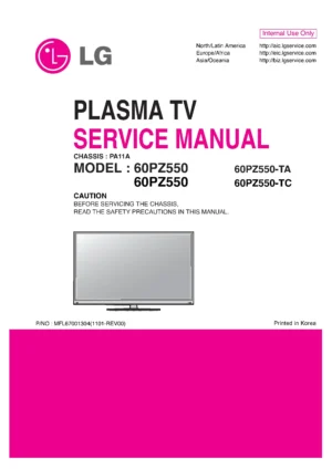 Lg 60pz550 tc service manual cover with photo's of Beko dryers, model code and contents