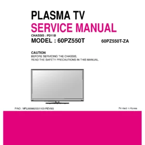 Lg 60pz550t za service manual cover with photo's of Beko dryers, model code and contents
