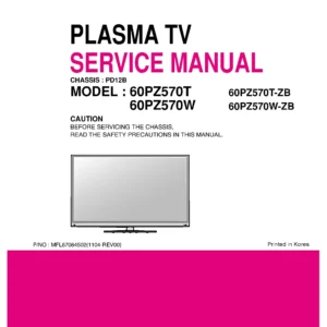 Lg 60pz570t service manual cover with photo's of Beko dryers, model code and contents