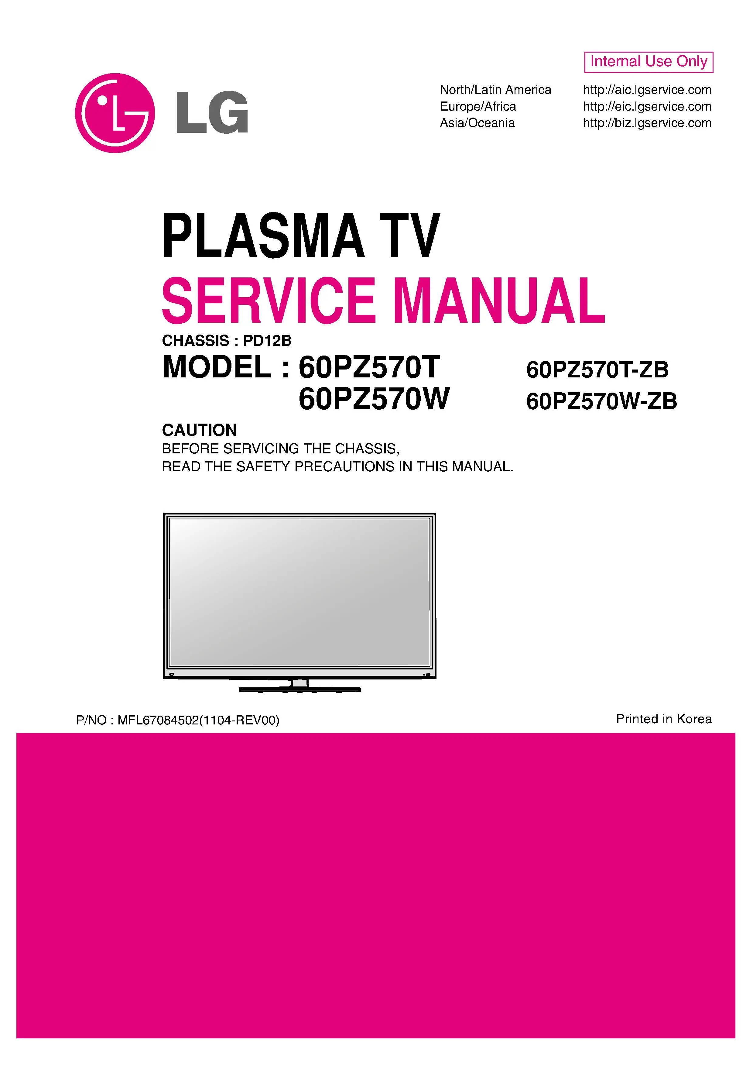 Lg 60pz570t service manual cover with photo's of Beko dryers, model code and contents