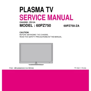 Lg 60pz750 za service manual cover with photo's of Beko dryers, model code and contents