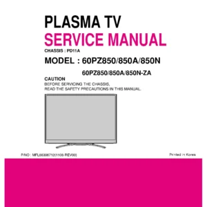 Lg 60pz850 za service manual cover with photo's of Beko dryers, model code and contents