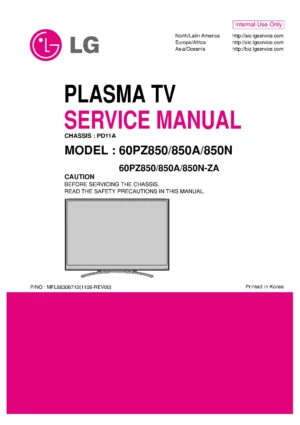 Lg 60pz850 za service manual cover with photo's of Beko dryers, model code and contents