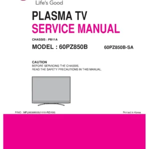 Lg 60pz850b sa service manual cover with photo's of Beko dryers, model code and contents
