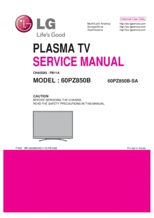 Lg 60pz850b sa service manual cover with photo's of Beko dryers, model code and contents