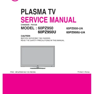 Lg 60pz950 ua service manual cover with photo's of Beko dryers, model code and contents