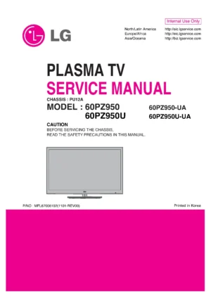 Lg 60pz950 ua service manual cover with photo's of Beko dryers, model code and contents