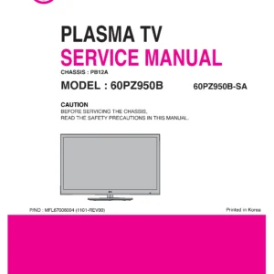 Lg 60pz950b sa service manual cover with photo's of Beko dryers, model code and contents