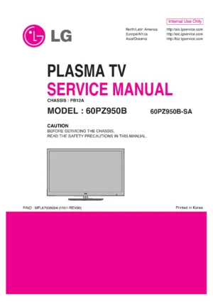 Lg 60pz950b sa service manual cover with photo's of Beko dryers, model code and contents