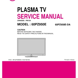 Lg 60pz950e da service manual cover with photo's of Beko dryers, model code and contents