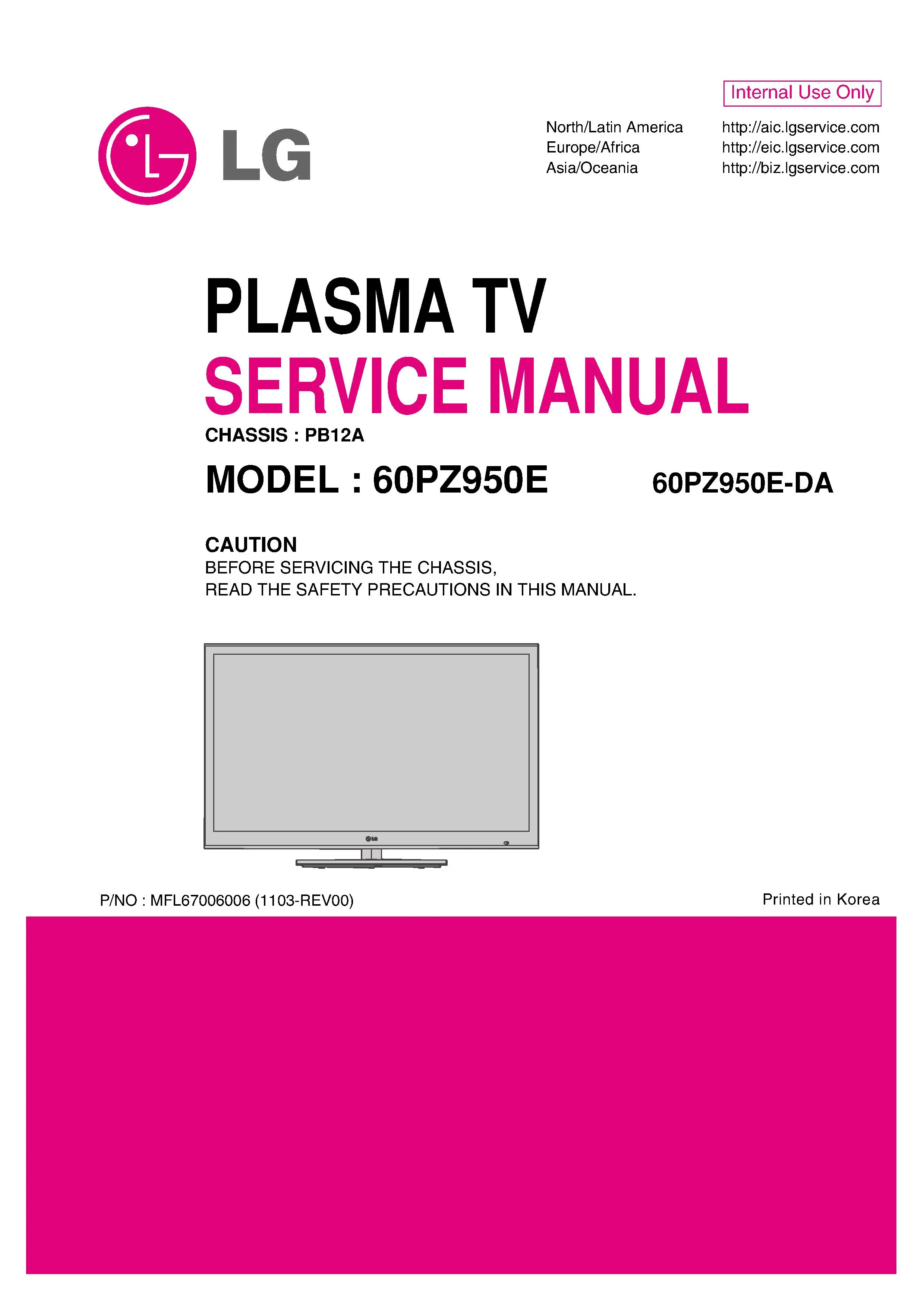 Lg 60pz950e da service manual cover with photo's of Beko dryers, model code and contents