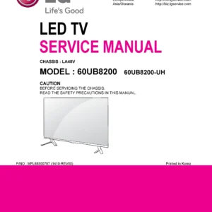 Lg 60ub8200 uh la48v chassis service manual cover with photo's of Beko dryers, model code and contents