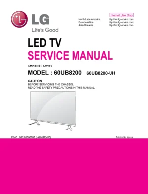 Lg 60ub8200 uh la48v service manual cover with photo's of Beko dryers, model code and contents