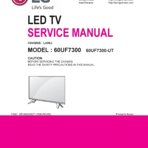 Lg 60uf7300 service manual cover with photo's of Beko dryers, model code and contents