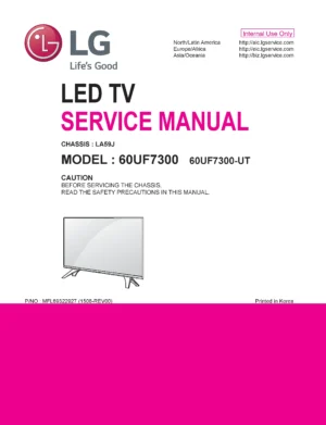 Lg 60uf7300 service manual cover with photo's of Beko dryers, model code and contents