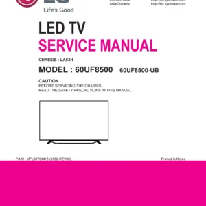 Lg 60uf8500 service manual cover with photo's of Beko dryers, model code and contents