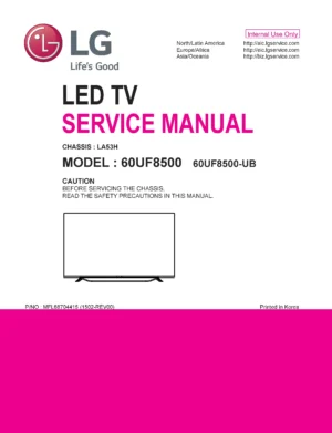 Lg 60uf8500 service manual cover with photo's of Beko dryers, model code and contents