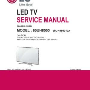 Lg 60uh8500 service manual cover with photo's of Beko dryers, model code and contents