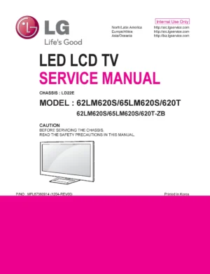 Lg 62lm620s 65lm620s service manual cover with photo's of Beko dryers, model code and contents