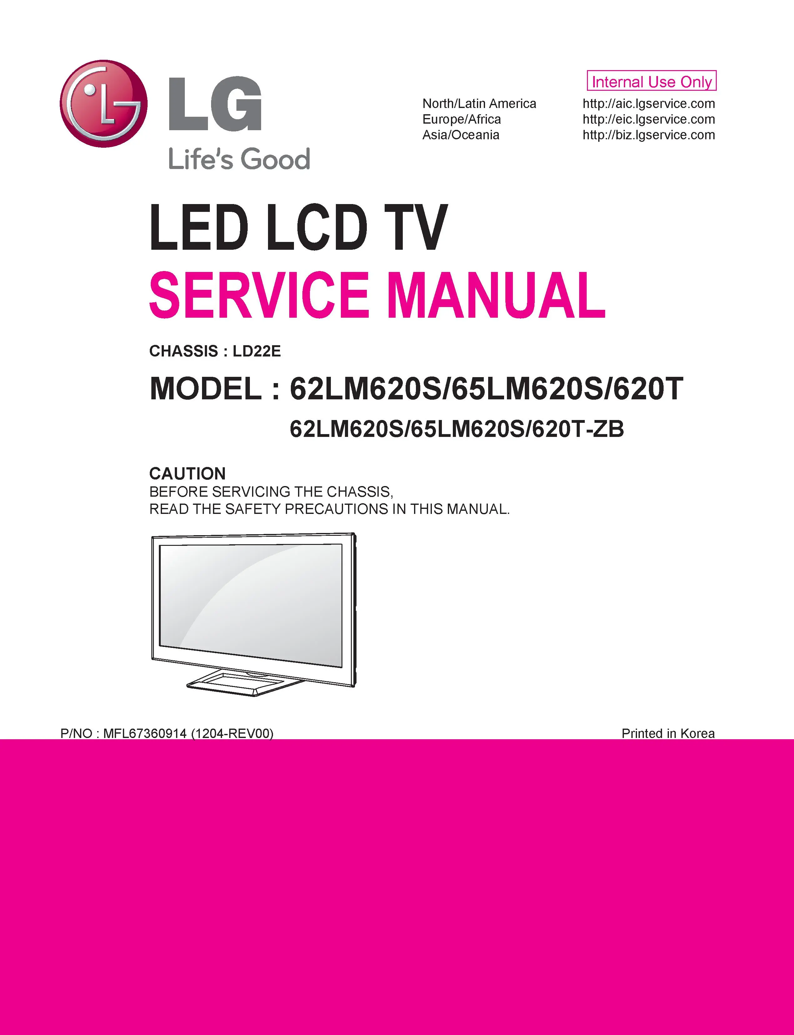 Lg 62lm620s 65lm620s service manual cover with photo's of Beko dryers, model code and contents