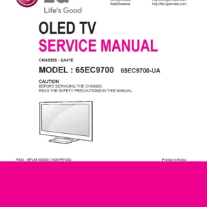 Lg 65ec9700 service manual cover with photo's of Beko dryers, model code and contents