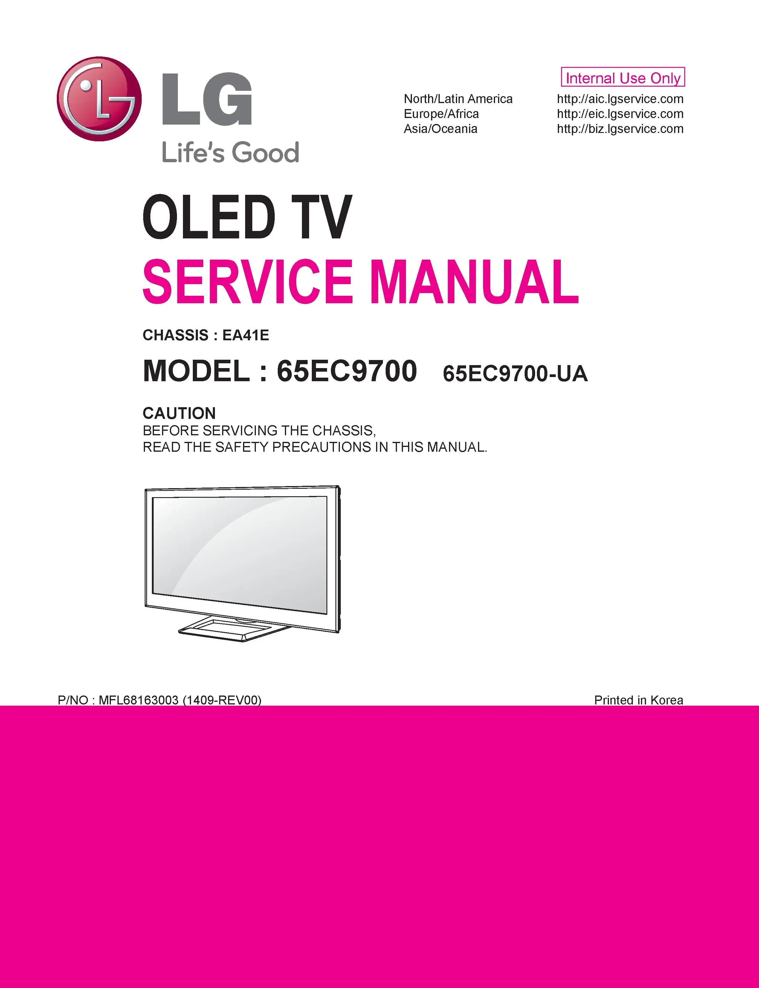 Lg 65ec9700 service manual cover with photo's of Beko dryers, model code and contents