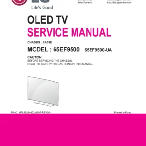 Lg 65ef9500 flat service manual cover with photo's of Beko dryers, model code and contents