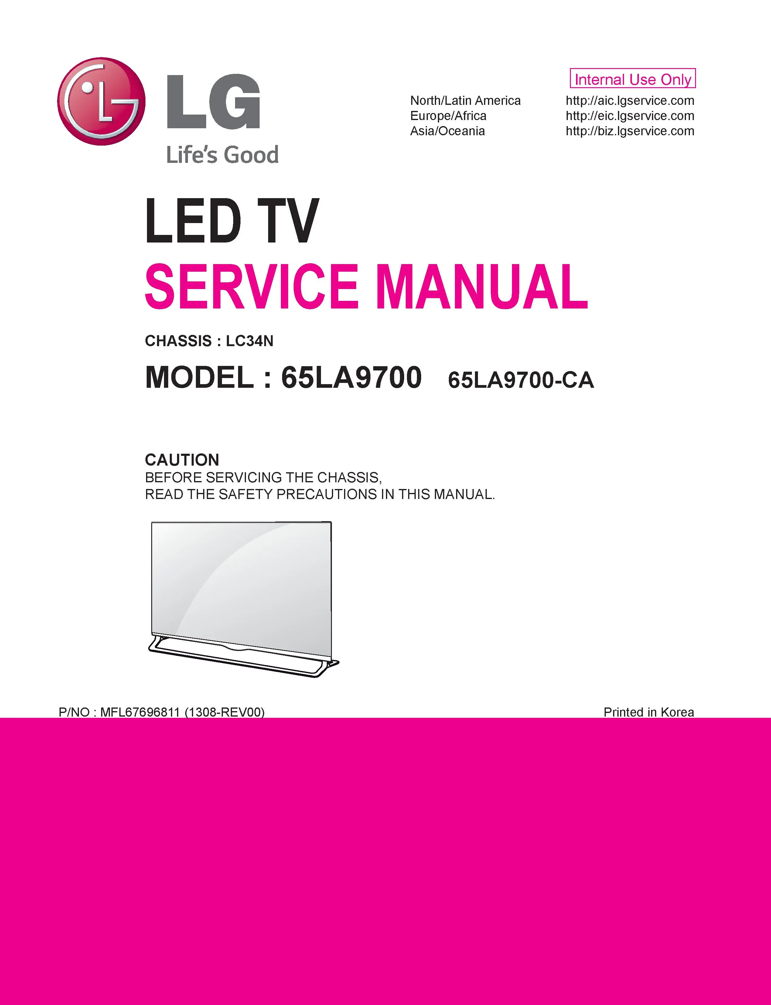 Lg 65la9700 ca service manual cover with photo's of Beko dryers, model code and contents