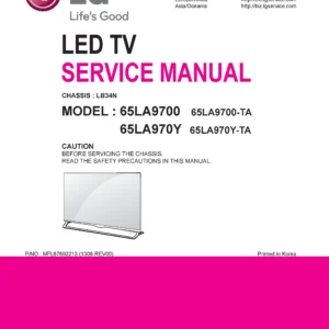 Lg 65la9700 ta service manual cover with photo's of Beko dryers, model code and contents