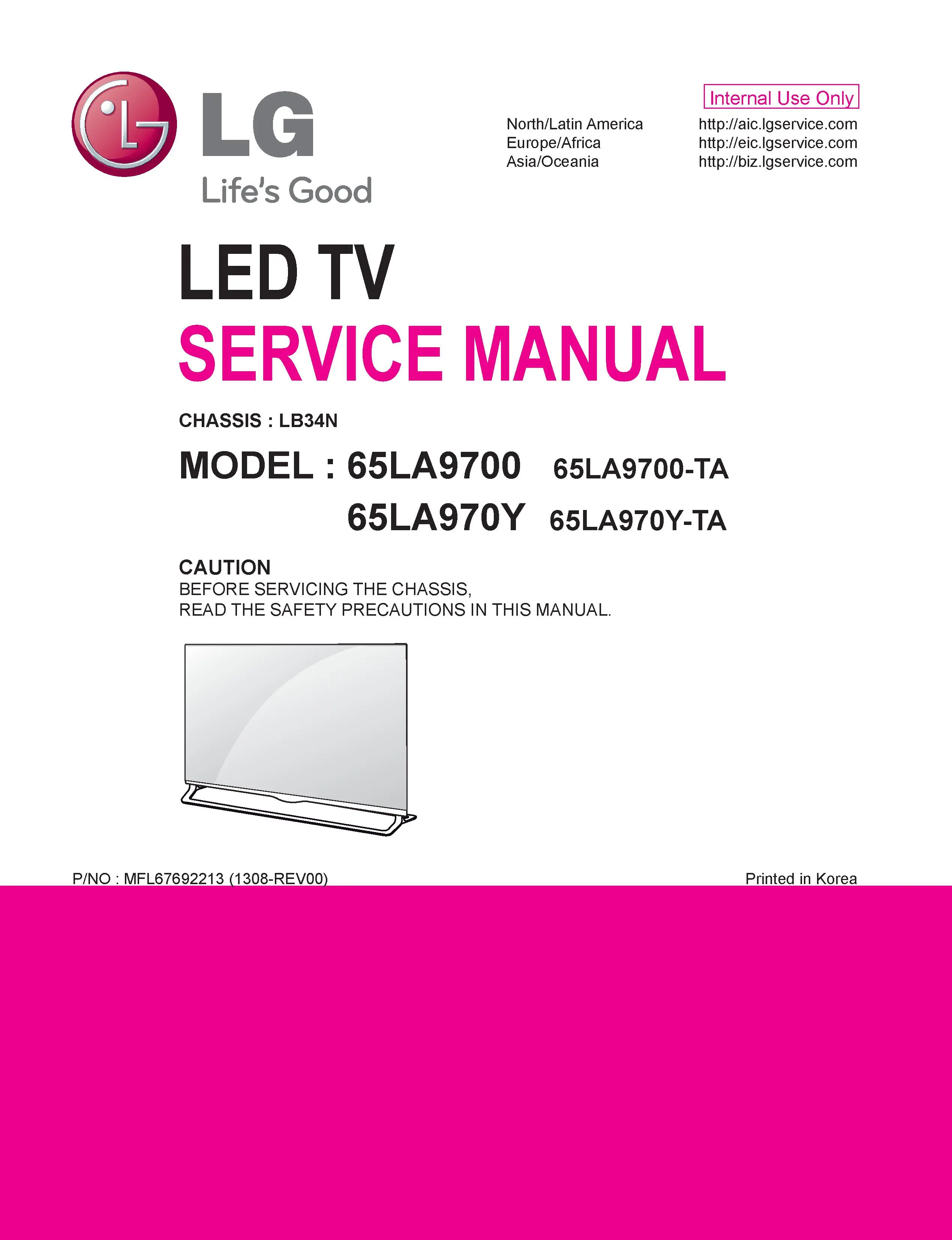 Lg 65la9700 ta service manual cover with photo's of Beko dryers, model code and contents