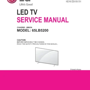 Lg 65lb5200 service manual cover with photo's of Beko dryers, model code and contents