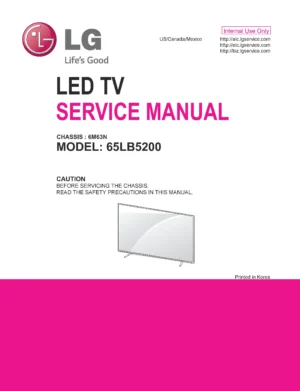 Lg 65lb5200 service manual cover with photo's of Beko dryers, model code and contents