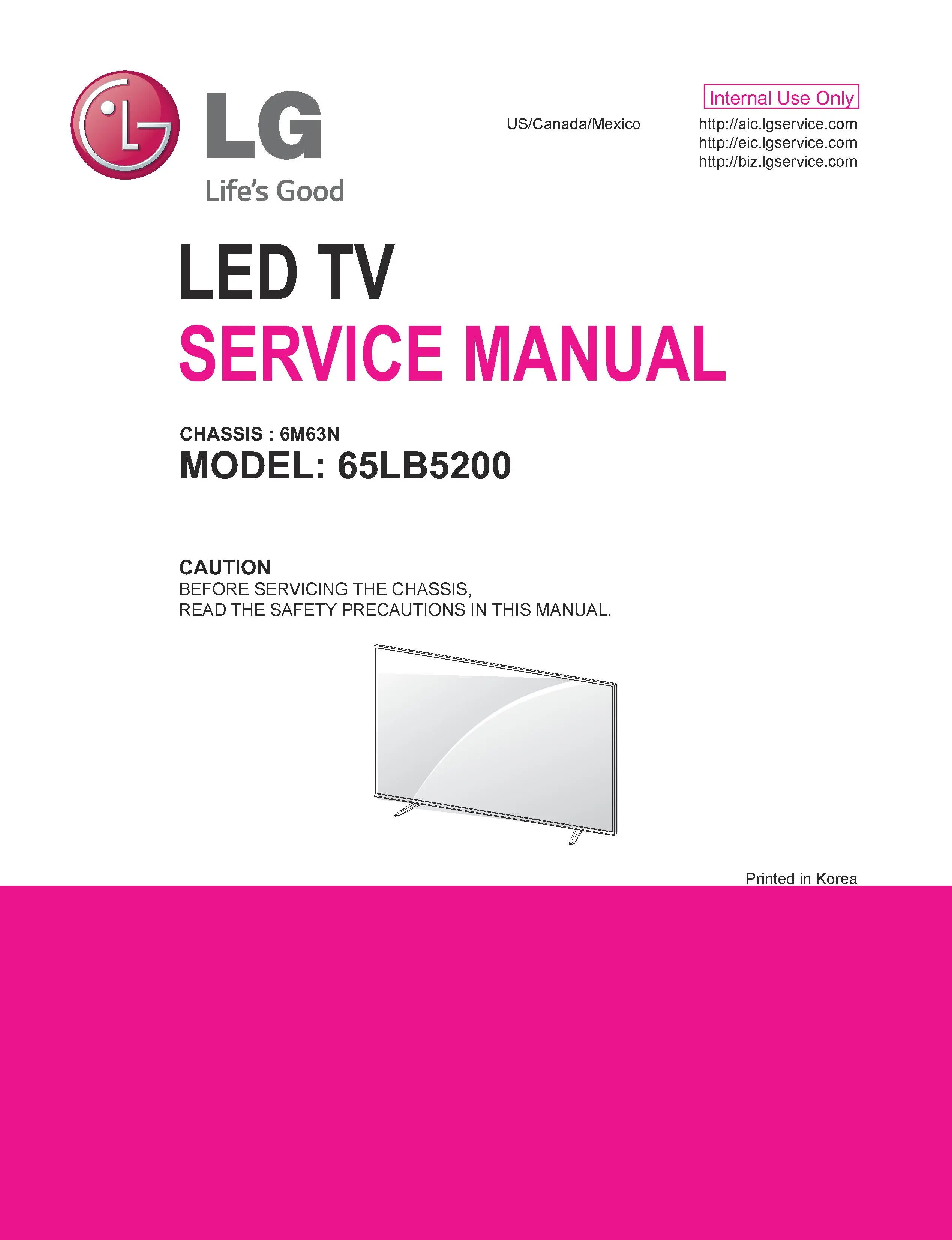 Lg 65lb5200 service manual cover with photo's of Beko dryers, model code and contents