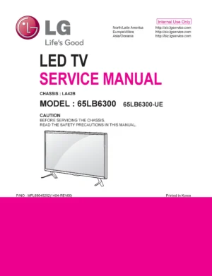 Lg 65lb6300 ue service manual cover with photo's of Beko dryers, model code and contents