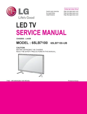 Lg 65lb7100 ub service manual cover with photo's of Beko dryers, model code and contents