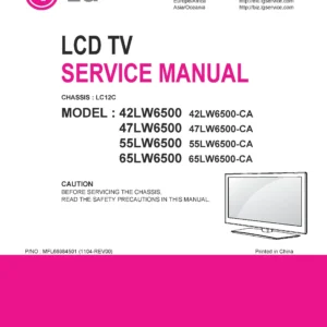 Lg 65lw6500 ca service manual cover with photo's of Beko dryers, model code and contents