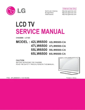 Lg 65lw6500 ca service manual cover with photo's of Beko dryers, model code and contents