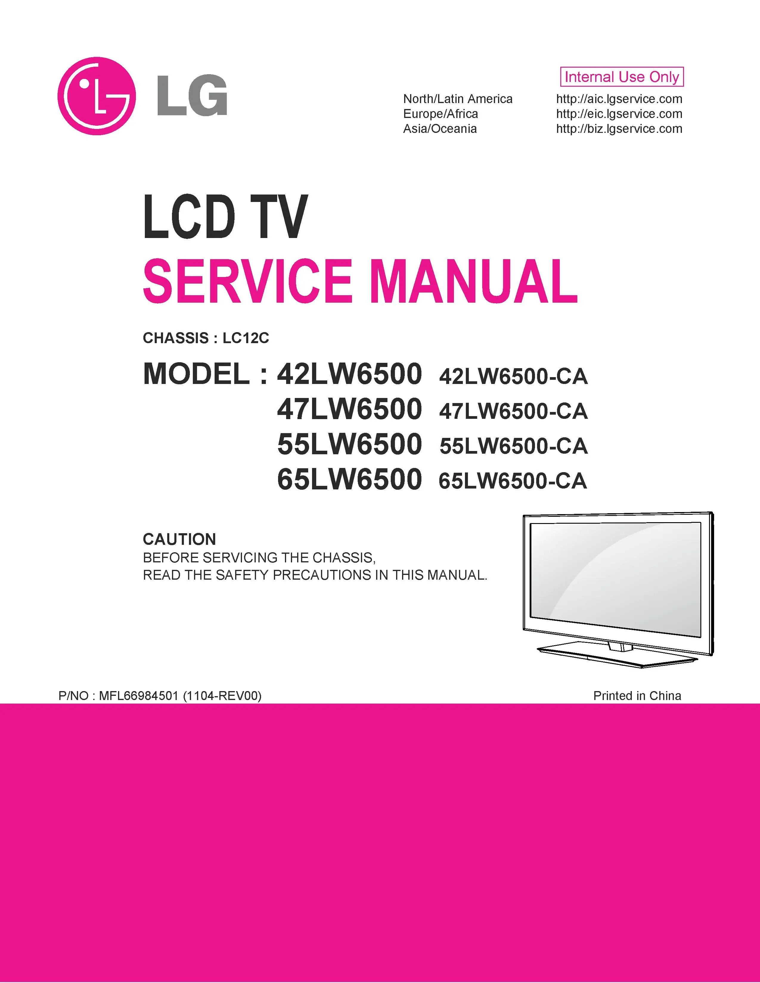 Lg 65lw6500 ca service manual cover with photo's of Beko dryers, model code and contents