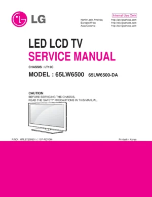 Lg 65lw6500 da service manual cover with photo's of Beko dryers, model code and contents