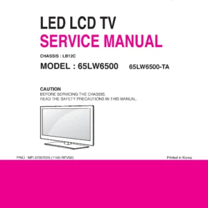 Lg 65lw6500 ta service manual cover with photo's of Beko dryers, model code and contents