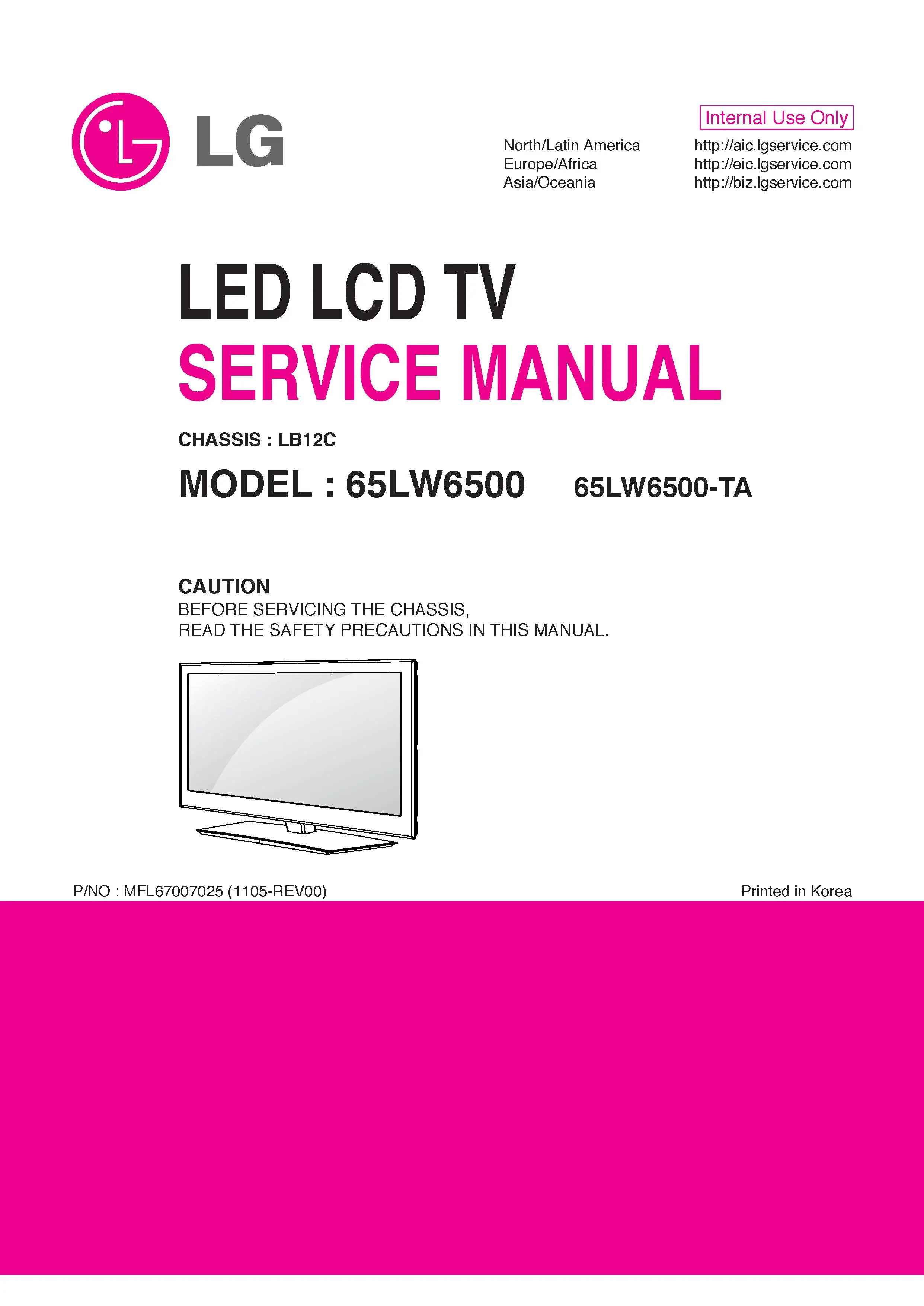 Lg 65lw6500 ta service manual cover with photo's of Beko dryers, model code and contents