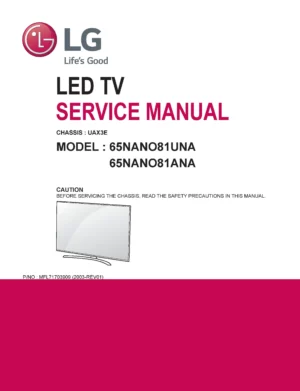 Lg 65nano81ana 65nano81una service manual cover with photo's of Beko dryers, model code and contents